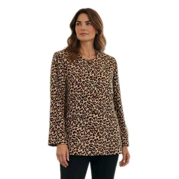 Leopard Blazer Power Jacket Sz 10 Animal Print Career Office Cocktail Luxe Punk - Picture 1 of 16